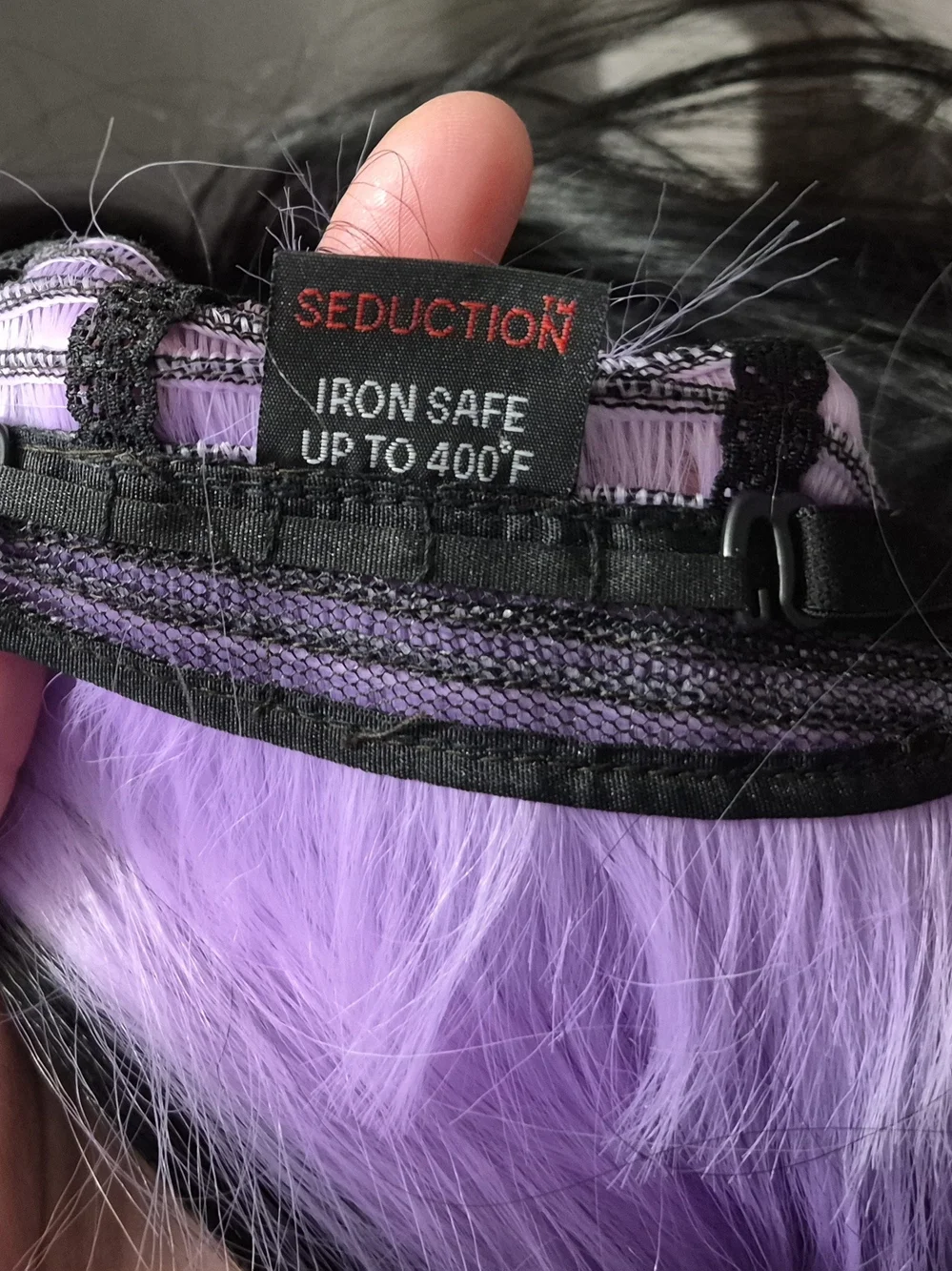 Long Black Wig with Lavender Highlights